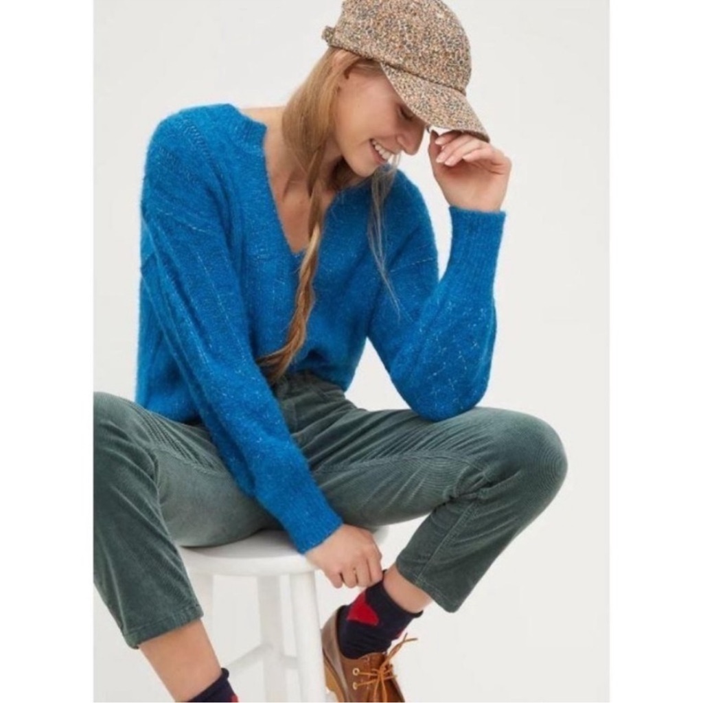 Anthropologie Pilcro Maggie V Neck Sweater Blue Small